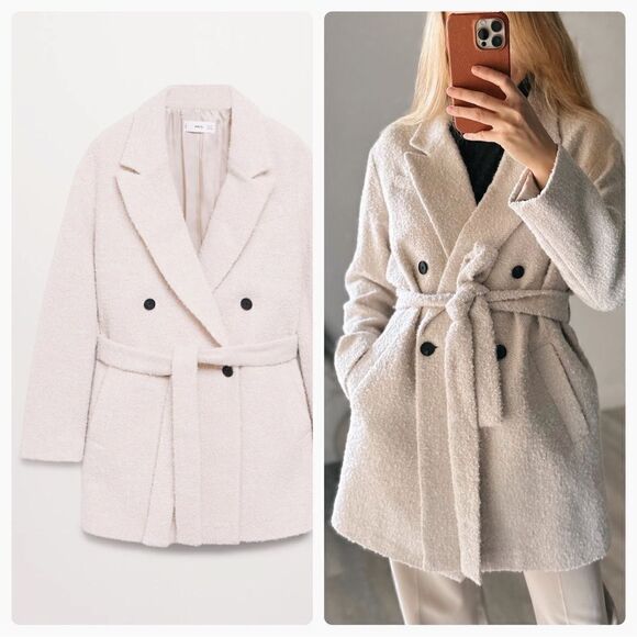 Mango Textured Wrap Belted Longline Jacket Coat - Picture 1 of 8